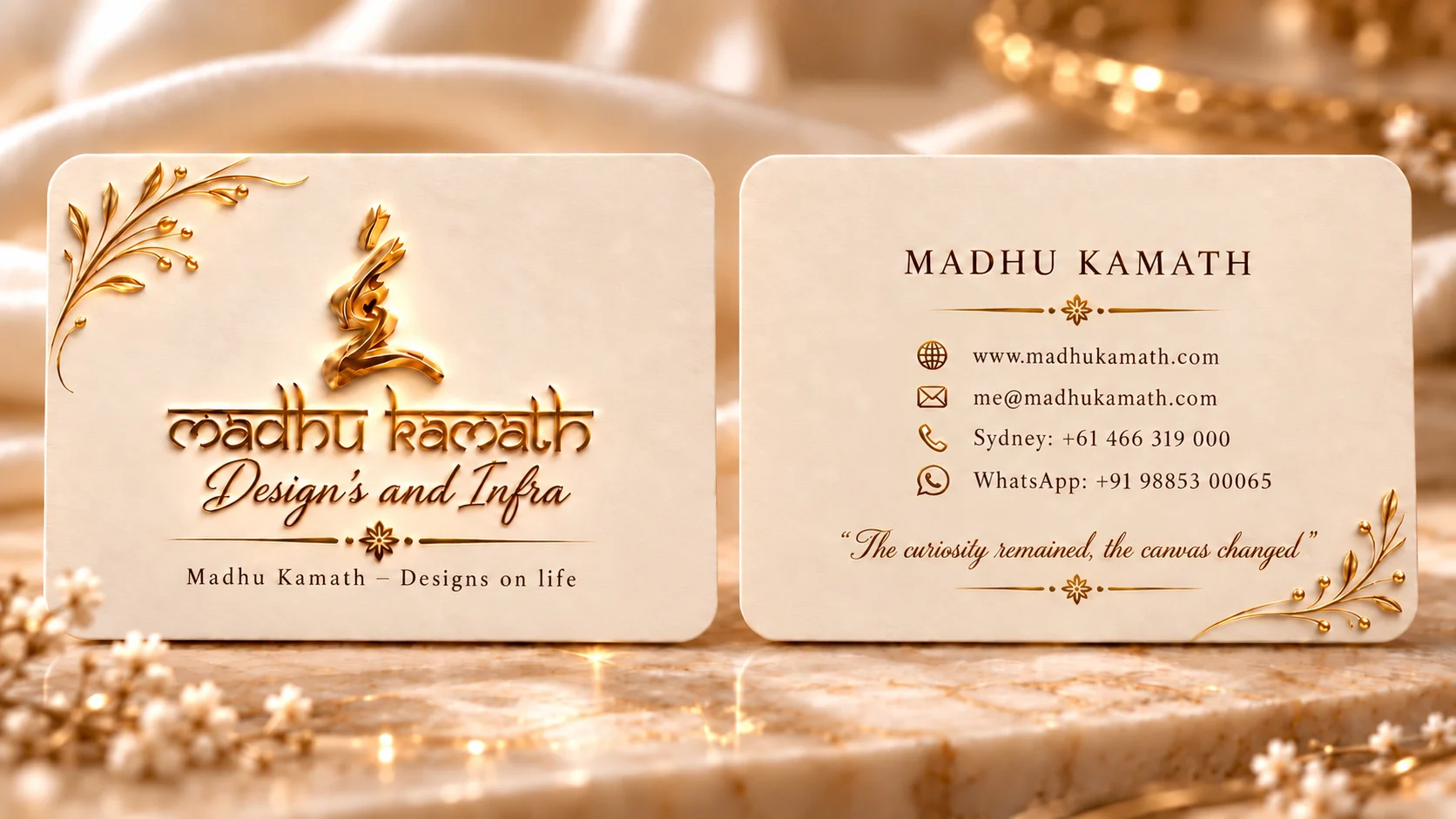 Madhu Kamath, Design's and Infra. www.madhukamath.com, me@madhukamath.com, Sydney +61 466 319 000, WhatsApp +91 98853 00065. The curiosity remained, the canvas changed.
